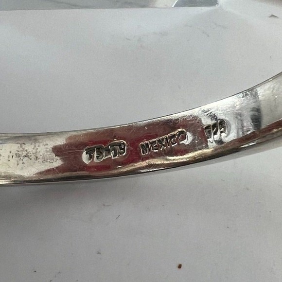 Vintage Modernist Taxco 925 Silver Bracelet Chunky Hinged - Picture 6 of 10